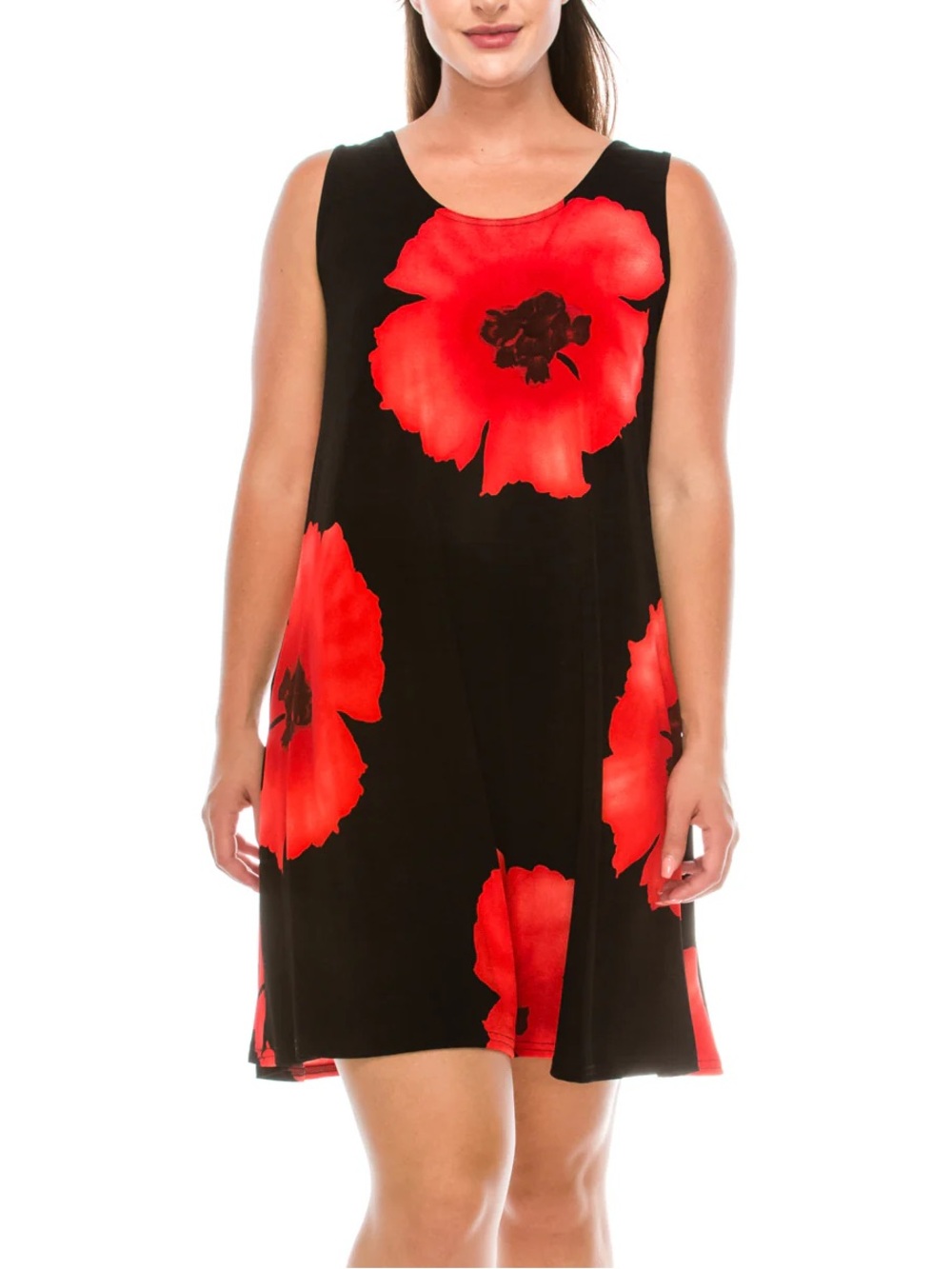 Jostar Black Red Floral Tank Swing Dress Size Medium